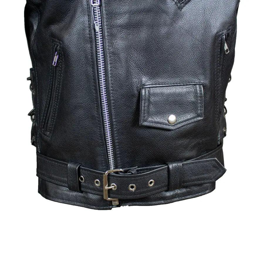 Veste de moto en cuir classique pour hommes, taille grande, avec lacets latérauxEX-STOCK Canada