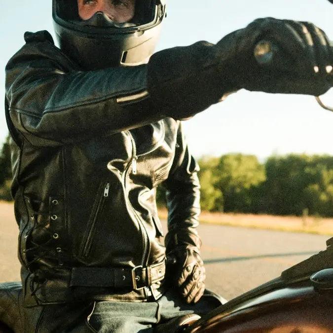 Veste de moto en cuir classique pour hommes, taille grande, avec lacets latérauxEX-STOCK Canada