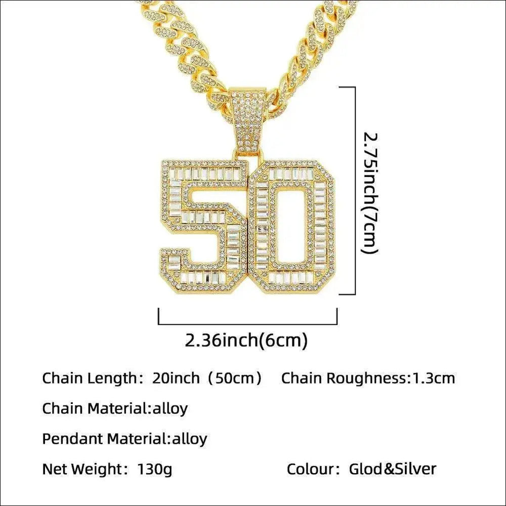Mens Fashion Full Diamond Number 50 Pendant Necklace - EX-STOCK Canada