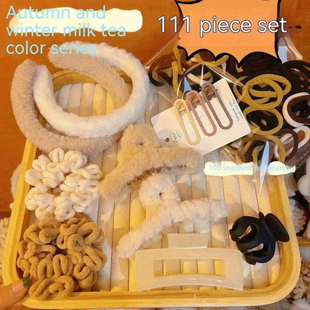 Accessoires de cheveux en tissu pour haute queue de cheval avec coiffe en peluche café au lait - EX-STOCK Canada