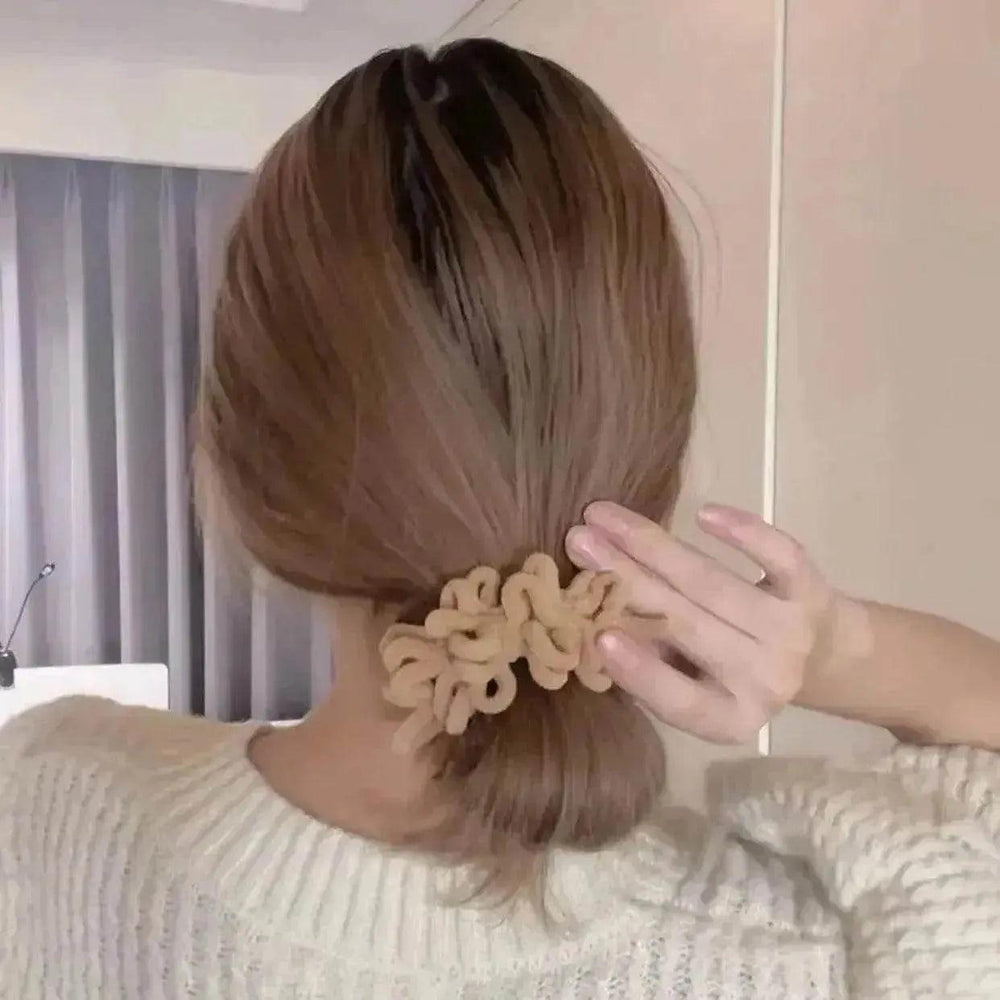 Milk Coffee Plush Headdress High Ponytail Cloth Hair Accessories - EX-STOCK Canada