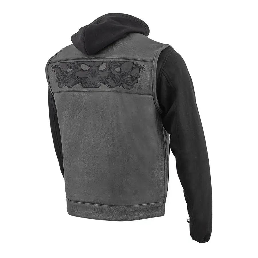 Milwaukee Leather Men's Black Leather Vest with Reflective Skulls & Full Hoodie Liner EX-STOCK Canada