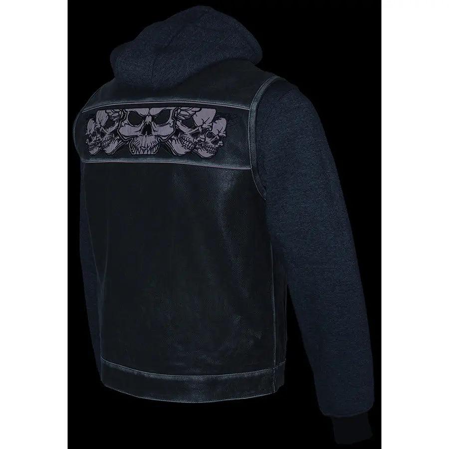 Milwaukee Leather Men's Black Leather Vest with Reflective Skulls & Full Hoodie Liner EX-STOCK Canada