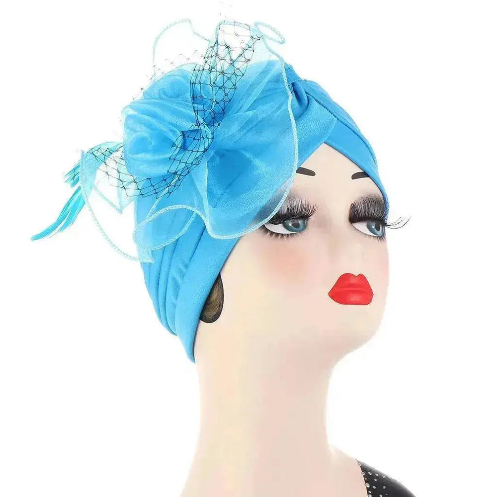 Multicolor Mesh Matching Feather Flower Arab Hat - EX-STOCK Canada