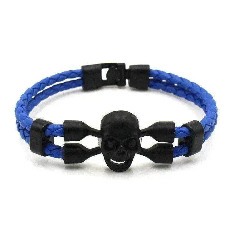 Bracelet pour hommes neutre et élégant avec crâne, boutons noirs et cuir - EX-STOCK CANADA