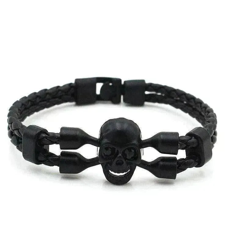 Bracelet pour hommes neutre et élégant avec crâne, boutons noirs et cuir - EX-STOCK CANADA
