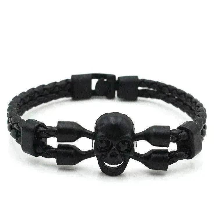 Neutral Stylish Men's Skull Black Buttons & Leather Bracelet - EX-STOCK Canada