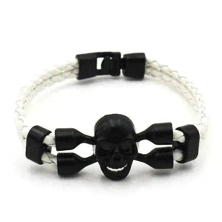 Bracelet pour hommes neutre et élégant avec crâne, boutons noirs et cuir - EX-STOCK CANADA