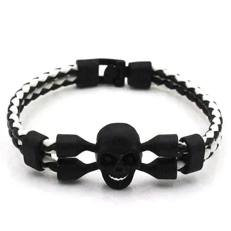 Bracelet pour hommes neutre et élégant avec crâne, boutons noirs et cuir - EX-STOCK CANADA
