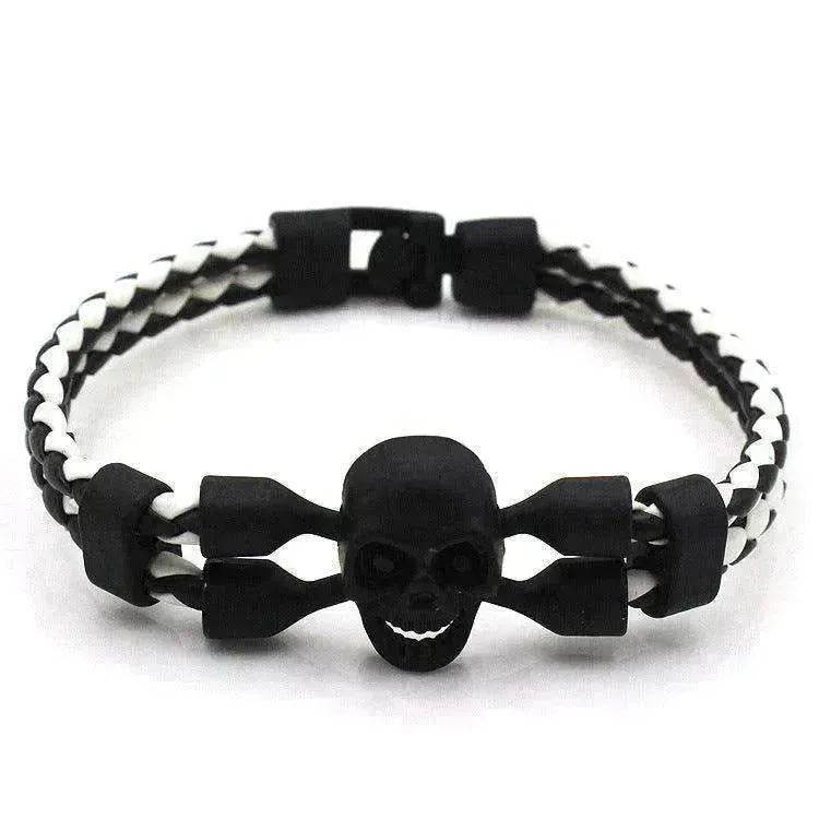 Neutral Stylish Men's Skull Black Buttons & Leather Bracelet - EX-STOCK Canada