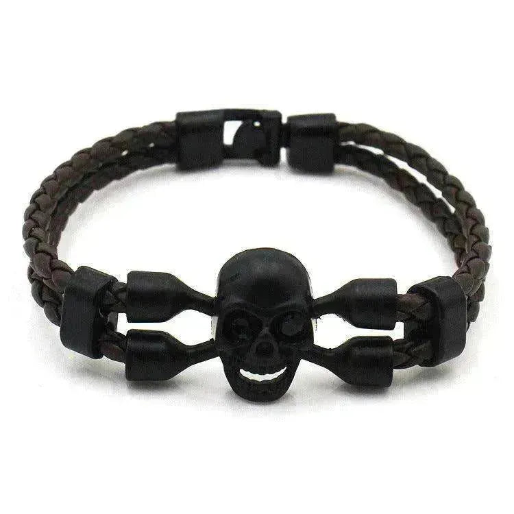 Bracelet pour hommes neutre et élégant avec crâne, boutons noirs et cuir - EX-STOCK CANADA