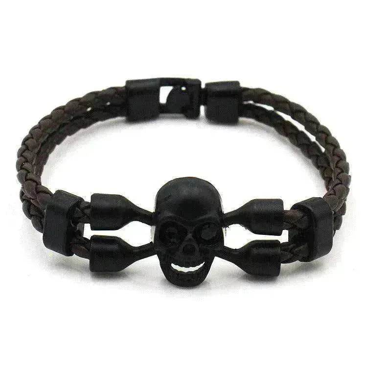 Neutral Stylish Men's Skull Black Buttons & Leather Bracelet - EX-STOCK Canada