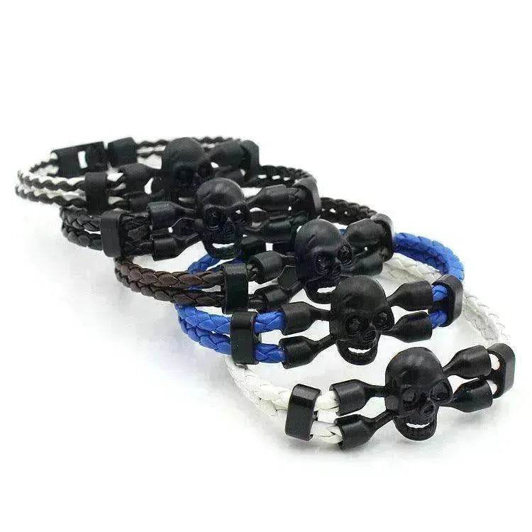 Bracelet pour hommes neutre et élégant avec crâne, boutons noirs et cuir - EX-STOCK CANADA