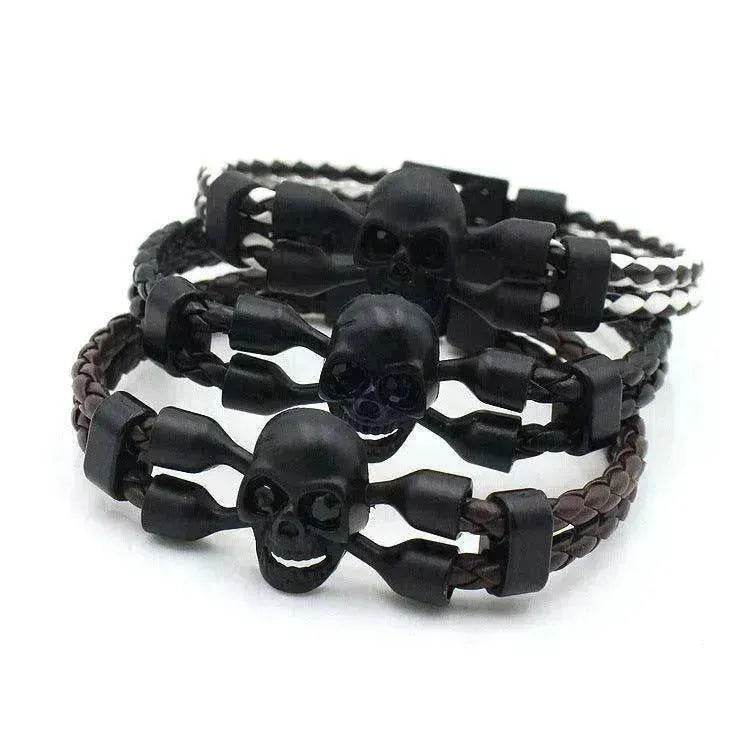 Neutral Stylish Men's Skull Black Buttons & Leather Bracelet - EX-STOCK Canada