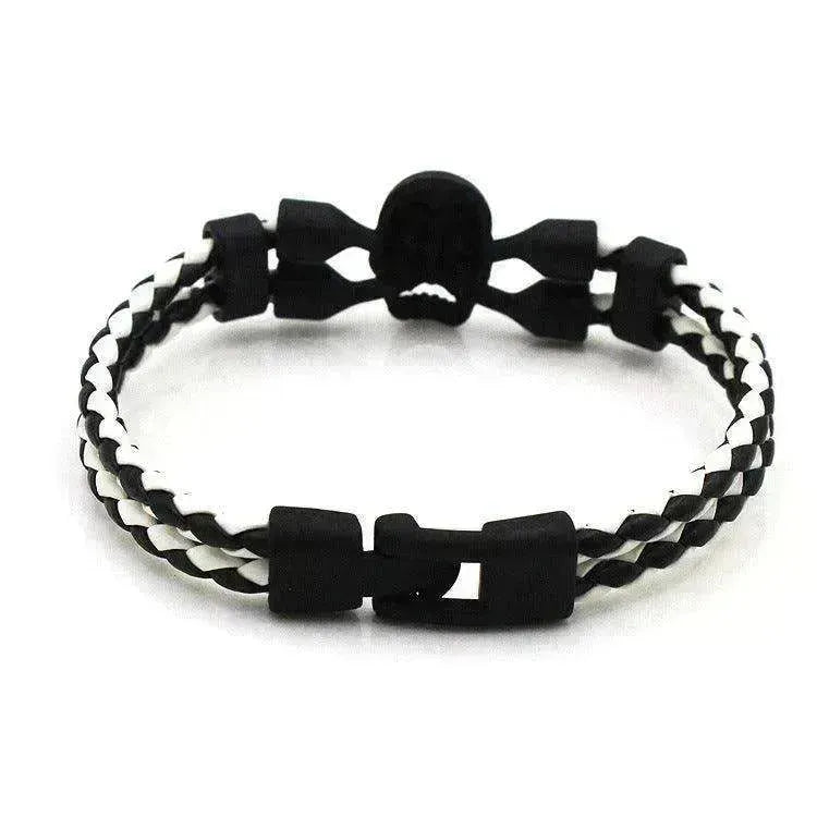 Bracelet pour hommes neutre et élégant avec crâne, boutons noirs et cuir - EX-STOCK CANADA