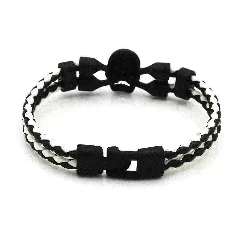 Neutral Stylish Men's Skull Black Buttons & Leather Bracelet - EX-STOCK Canada