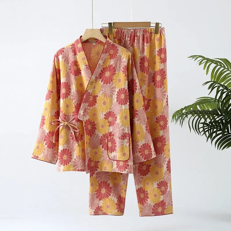 New Chinese Style Spring And Autumn Double Pure Cotton Gauze Pajamas For Women - EX-STOCK Canada