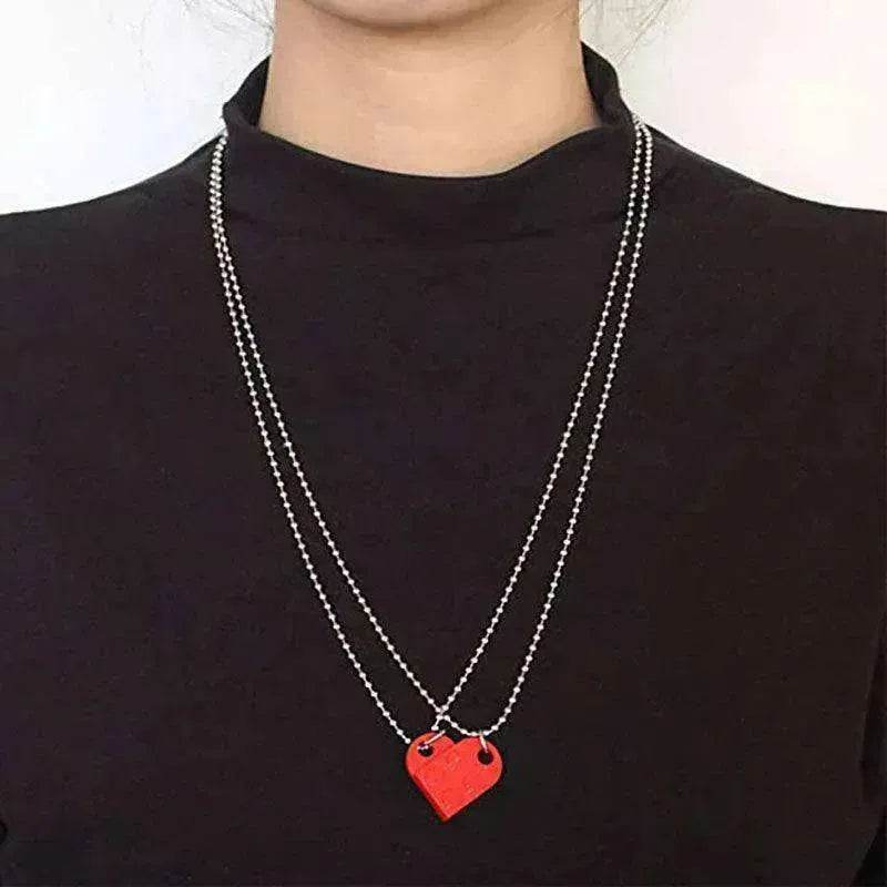New Heart Shaped Stitching Acrylic Couple Necklace - EX-STOCK Canada
