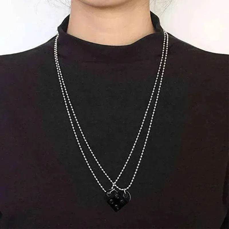 New Heart Shaped Stitching Acrylic Couple Necklace - EX-STOCK Canada