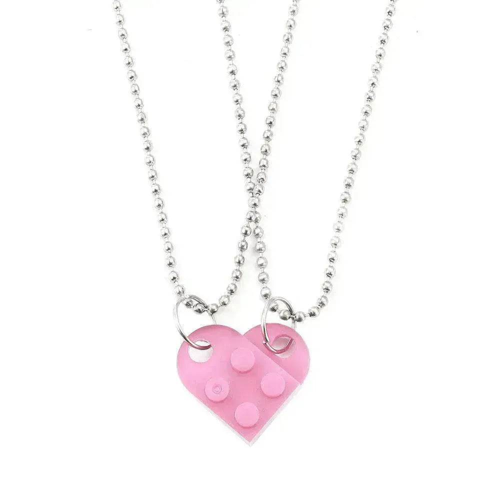 New Heart Shaped Stitching Acrylic Couple Necklace - EX-STOCK Canada