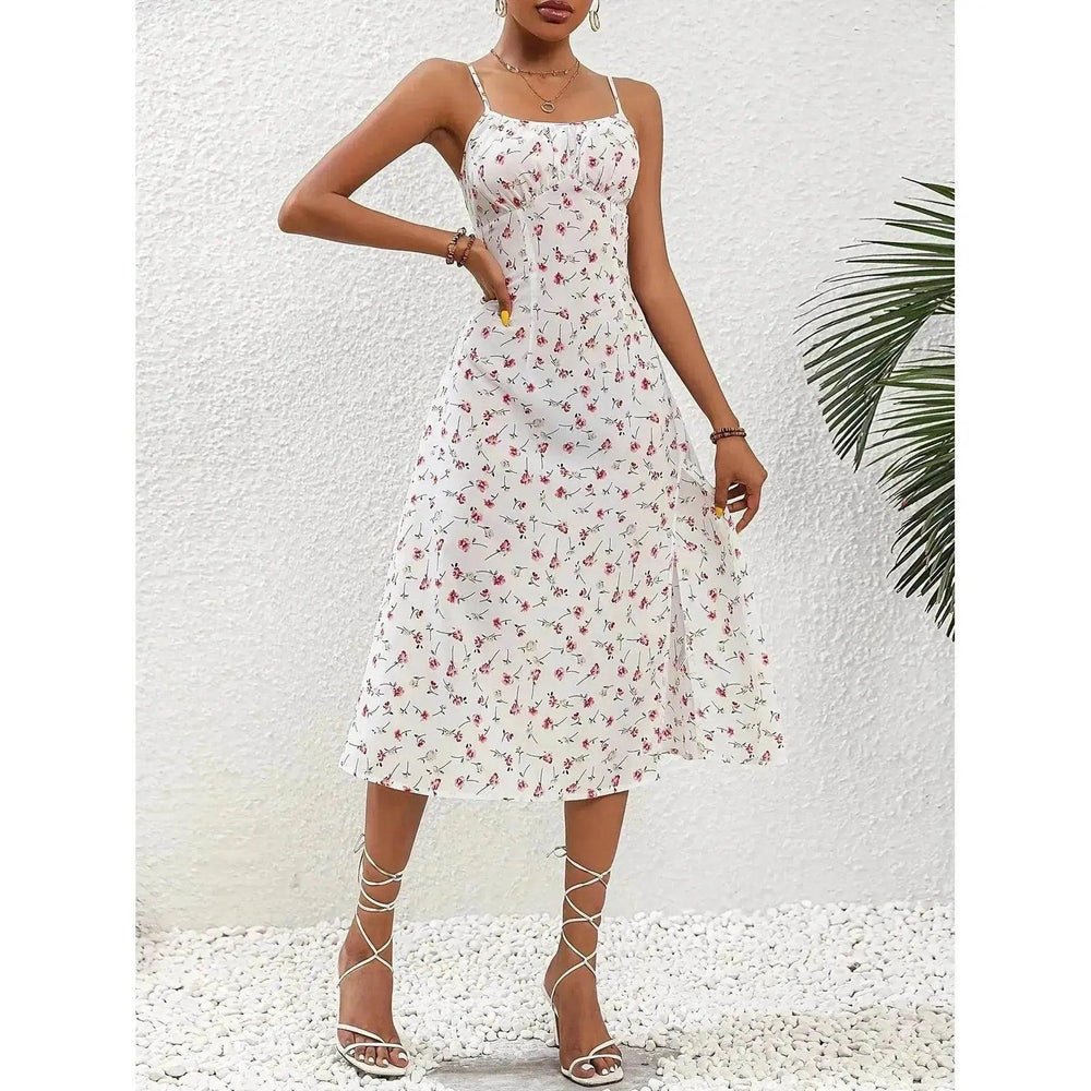 Nouvelle robe à bretelles à imprimé pois avec fente estivale charmante, robe longue pour femmes - EX-STOCK Canada