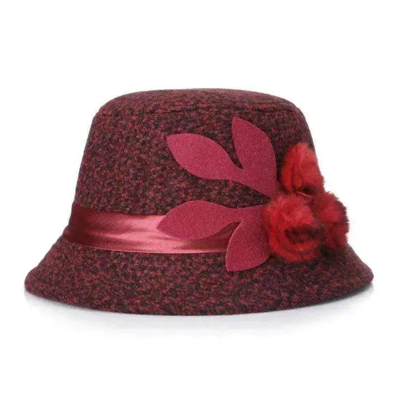 New women's woolen French plain weave flowers basin hat - EX-STOCK Canada