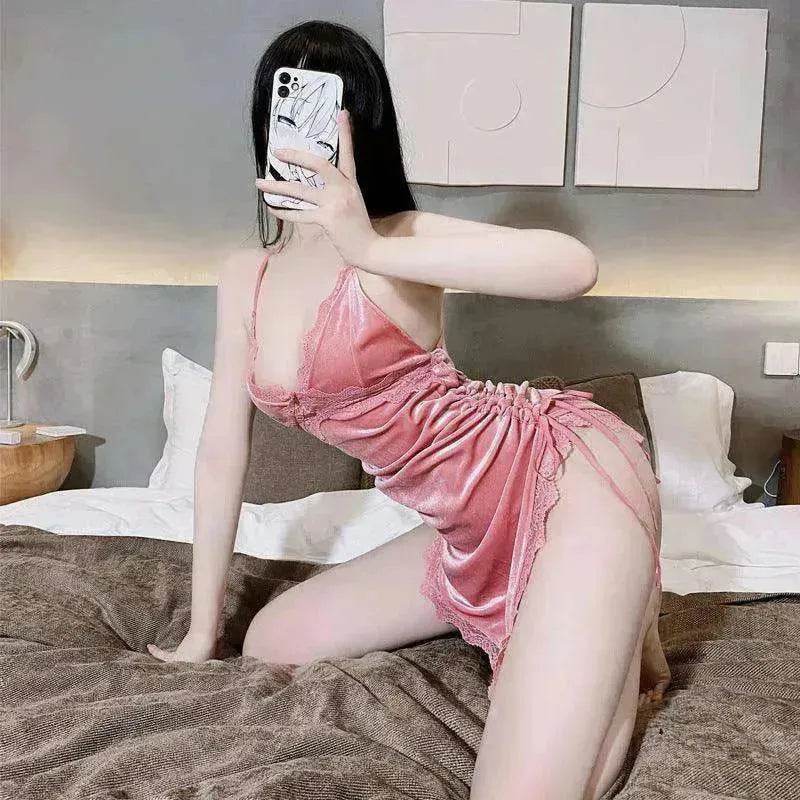 Noble Velvet Side Slit Sling Backless Pajamas - EX-STOCK Canada