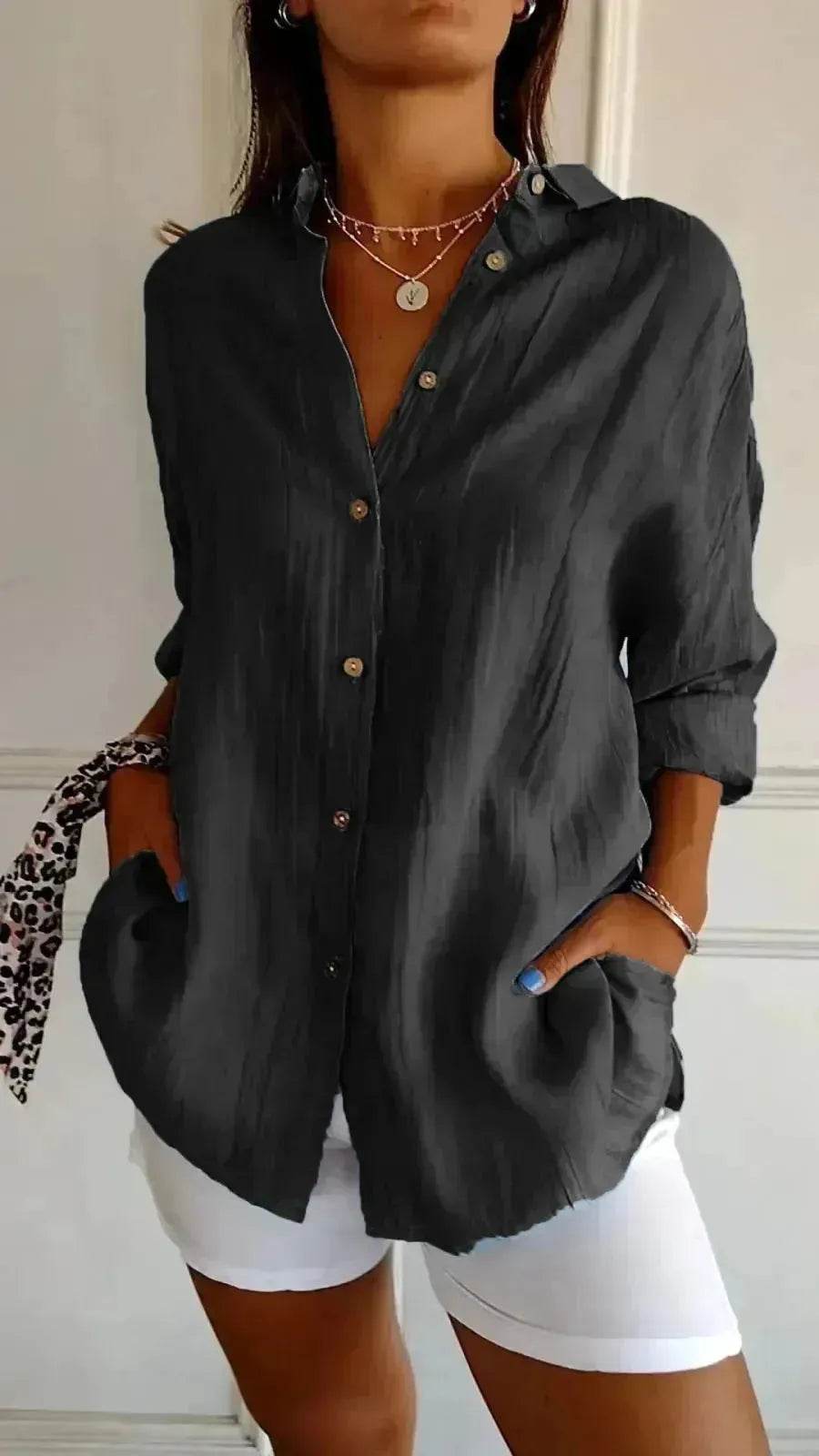 Fashionable Lapel Long Sleeve Shirt Top Women's Single-breasted Pleated Shirt Women Tops - EX-STOCK Canada