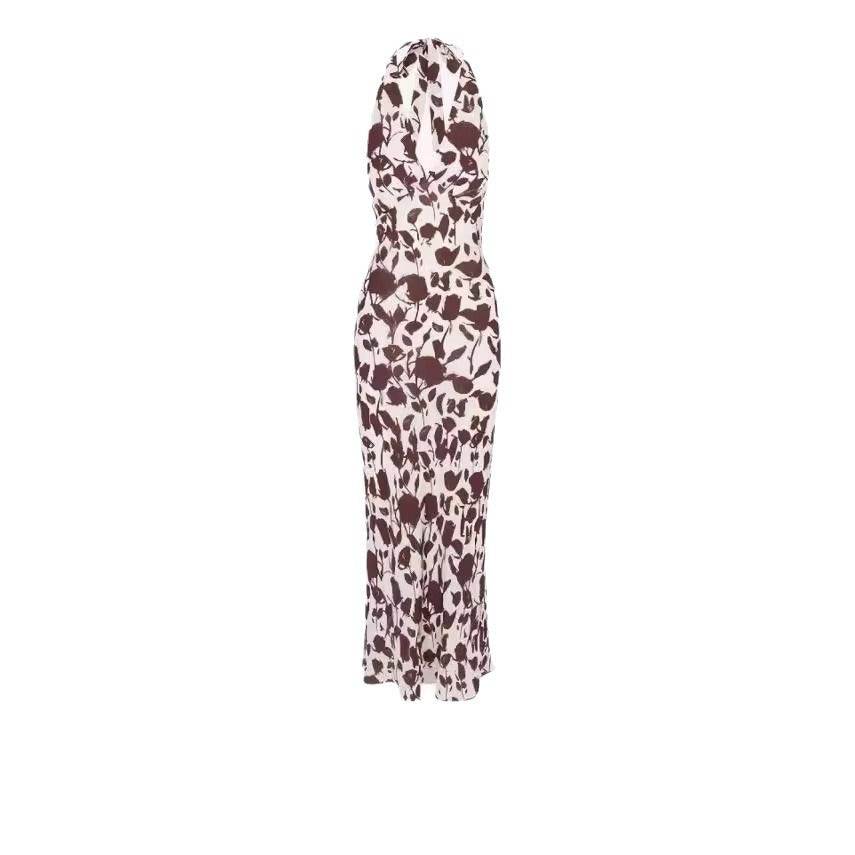 French Vest Printed Midi Floral Summer New Elegant Backless V-neck Halter Dress - EX-STOCK Canada