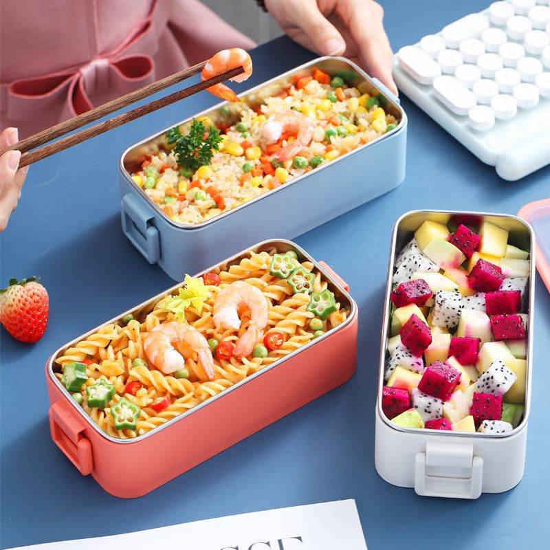 Portable Stainless Steel Double Layer Kids Lunch Box - EX-STOCK Canada