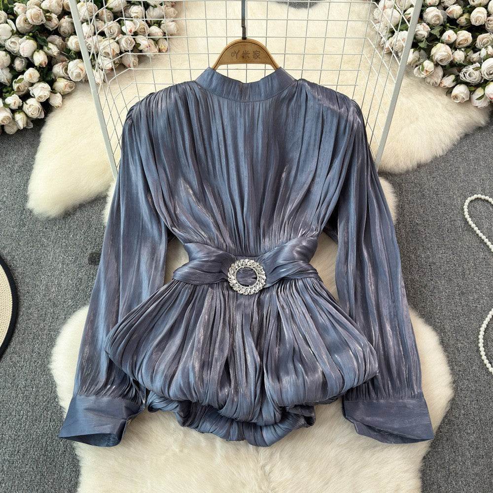 Elegant Luxury French Style High-grade waist belt lantern sleeve Niche Blouse top for Women - EX-STOCK Canada