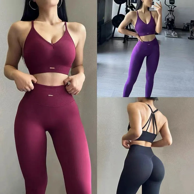 C3M European And American High Waist Sweat-absorbent Workout Clothes Sling Yoga Suit - EX-STOCK CANADA