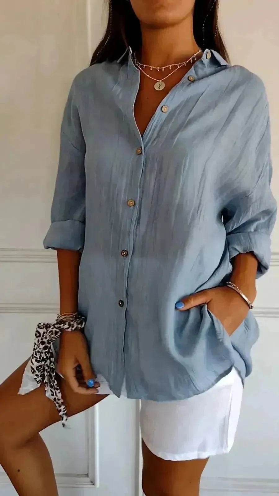 Fashionable Lapel Long Sleeve Shirt Top Women's Single-breasted Pleated Shirt Women Tops - EX-STOCK Canada