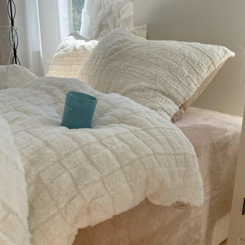 Rabbit Plush Four-piece Set Thickened Milk Fiber Sheets Coral Fleece Duvet Cover EX-STOCK Canada