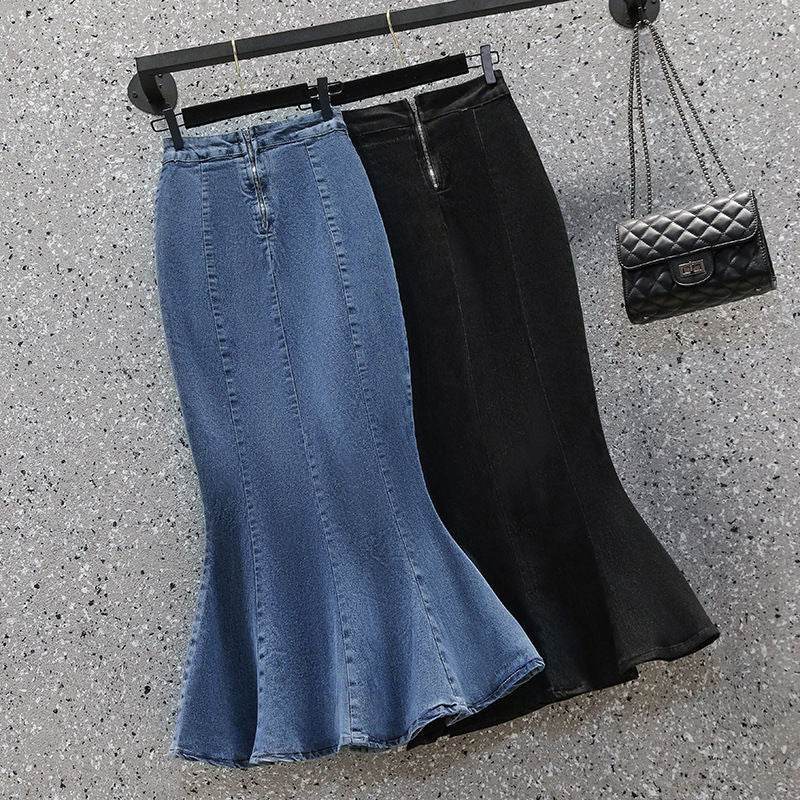 High Waisted Fish tail Mermaid Denim Midi Skirt - EX-STOCK Canada