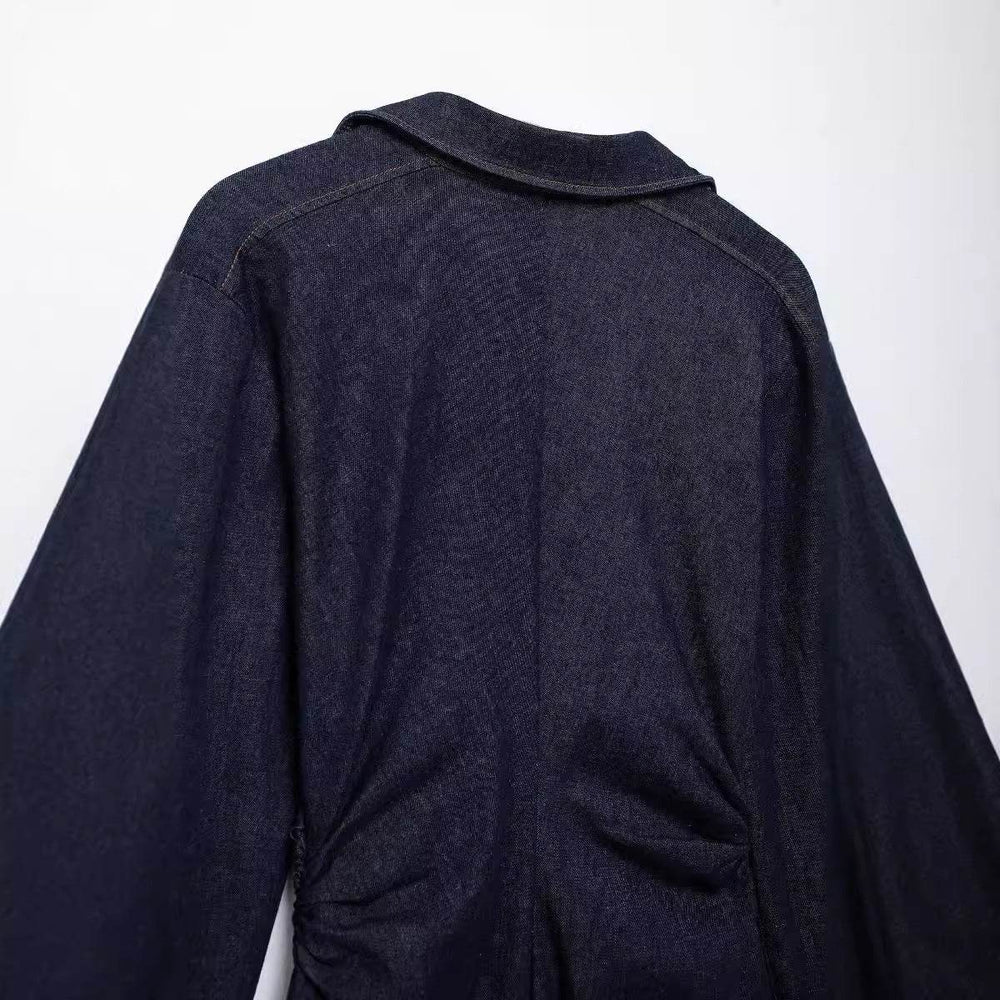 European And American Style Fashion Dark Blue Long sleeve Denim Shirt Dress - EX-STOCK Canada