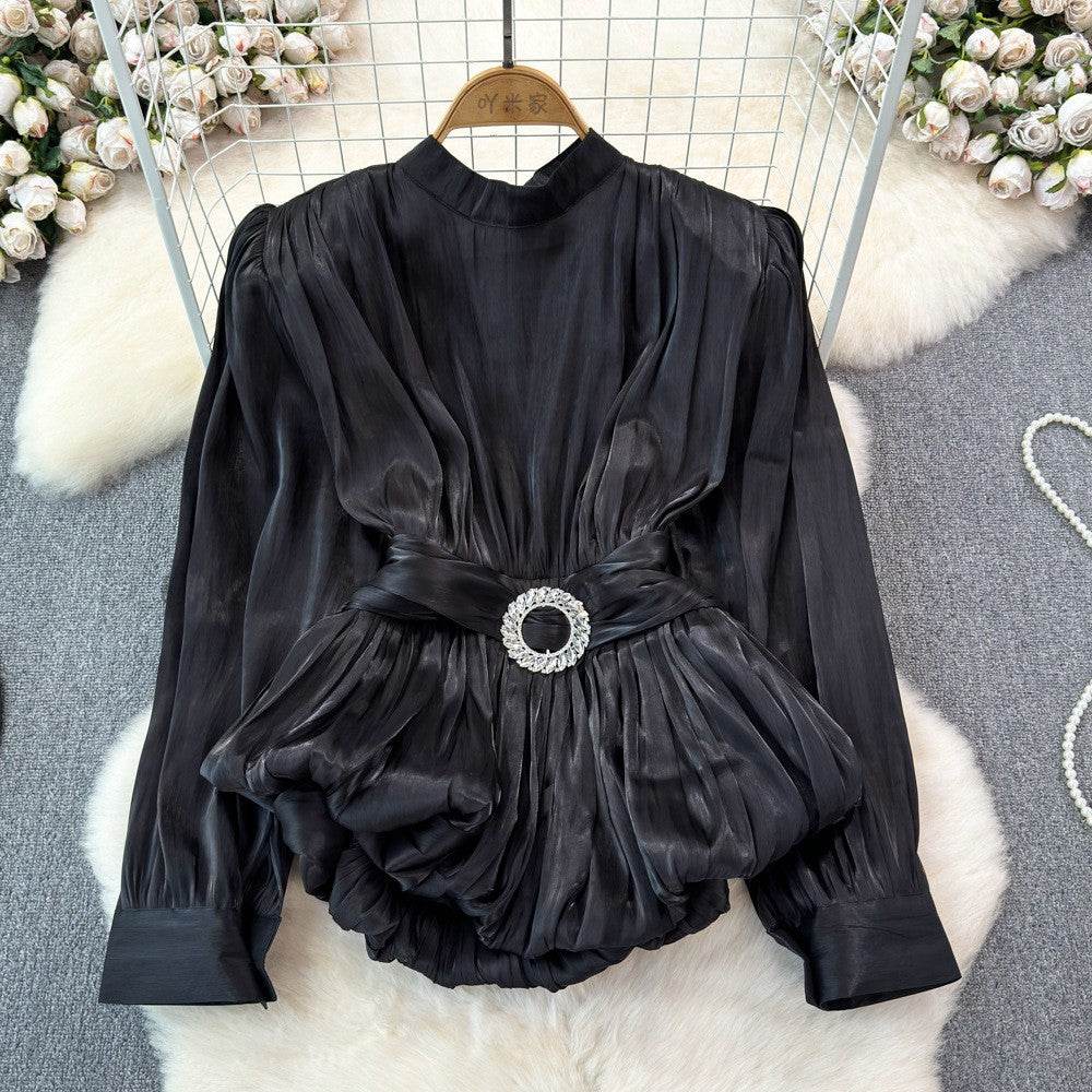 Elegant Luxury French Style High-grade waist belt lantern sleeve Niche Blouse top for Women - EX-STOCK Canada