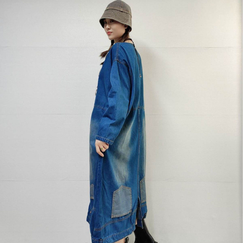 Loose-fitting Casual Round-neck Long-sleeved Oversized Long Denim Dress - EX-STOCK Canada