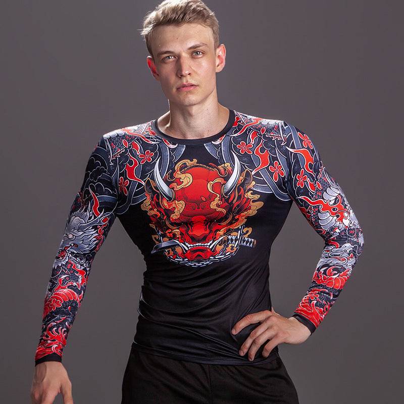 Printed Long Sleeve Fitness Top for Men Exercise Gym shirt - EX-STOCK Canada