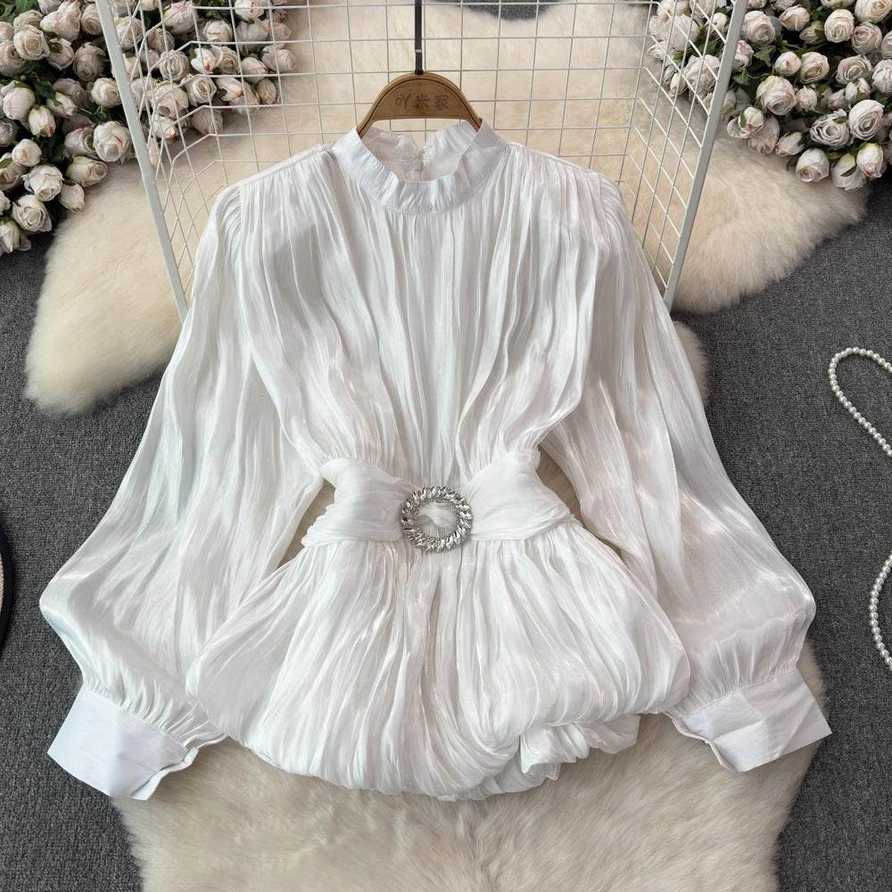 Elegant Luxury French Style High-grade waist belt lantern sleeve Niche Blouse top for Women - EX-STOCK Canada