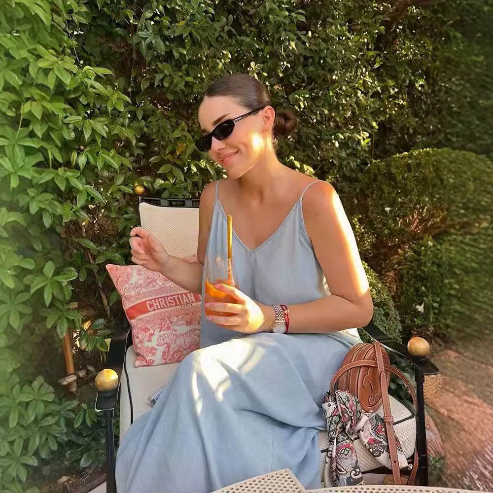 Elegant Women’s Summer Maxi Dress Casual Spaghetti Straps Solid V-Neck Cami Backless Dresses - EX-STOCK Canada