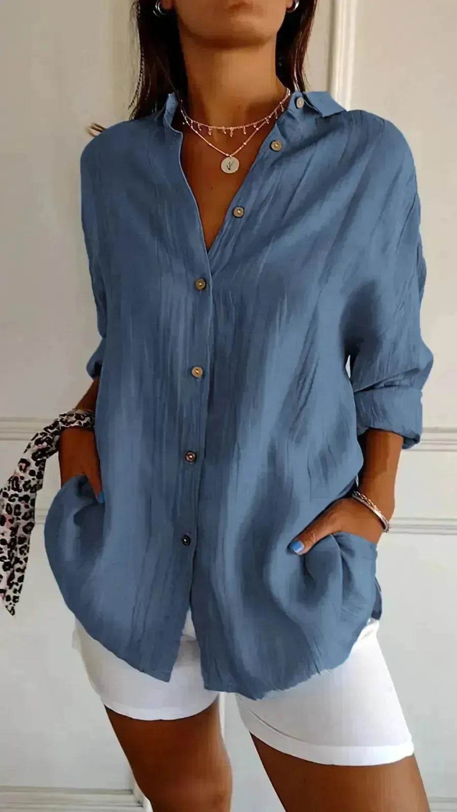 Fashionable Lapel Long Sleeve Shirt Top Women's Single-breasted Pleated Shirt Women Tops - EX-STOCK Canada