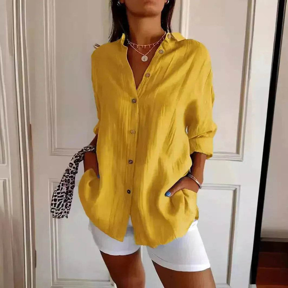 Fashionable Lapel Long Sleeve Shirt Top Women's Single-breasted Pleated Shirt Women Tops - EX-STOCK Canada