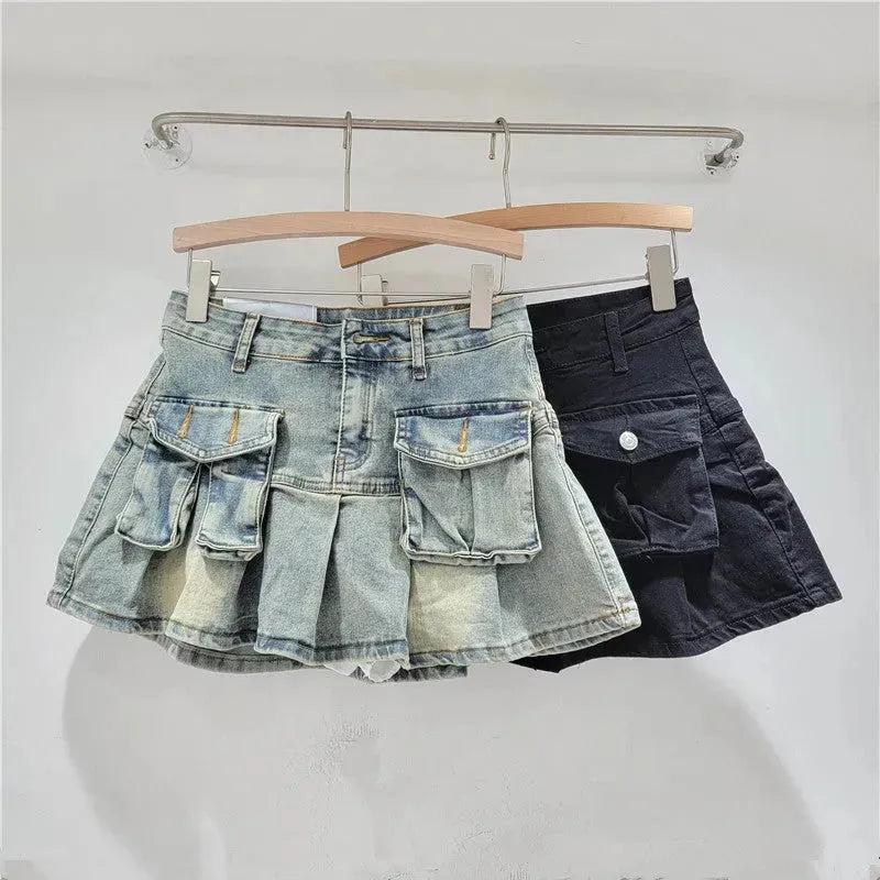 Fashion Personality Denim Little Short Mini Jeans flared Skirt - EX-STOCK CANADA
