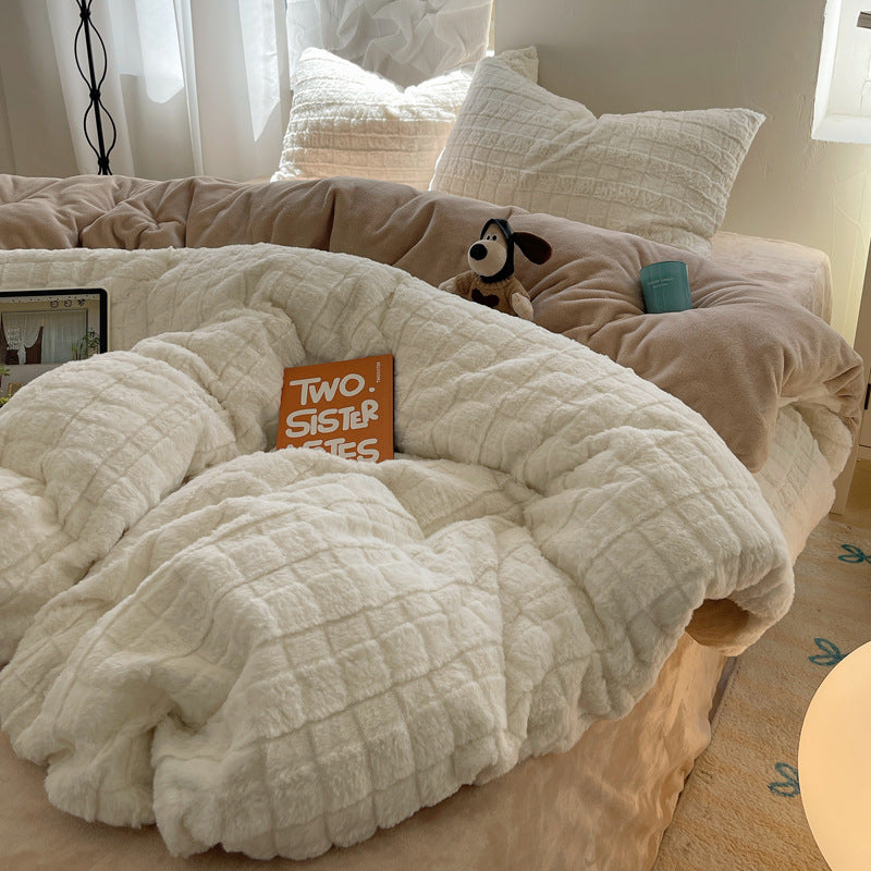 Rabbit Plush Four-piece Set Thickened Milk Fiber Sheets Coral Fleece Duvet Cover EX-STOCK Canada