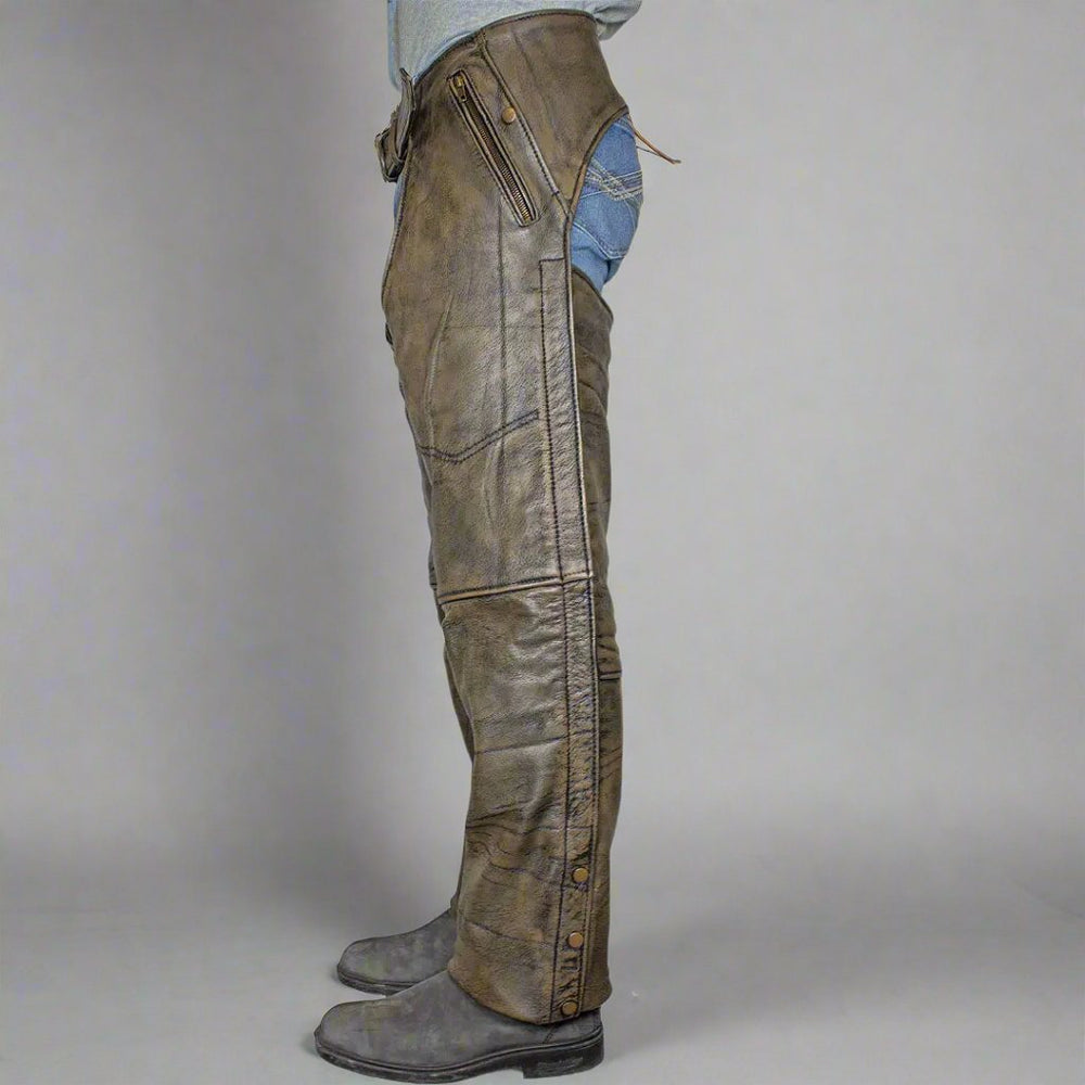 Open Road Herren Lederchaps in Braun mit Used-Look und 4 TaschenEX-STOCK Canada