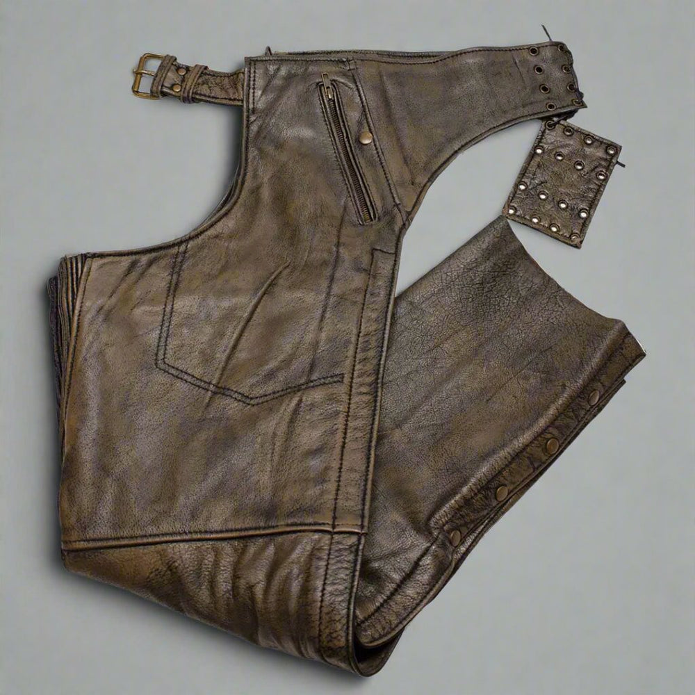 Open Road Herren Lederchaps in Braun mit Used-Look und 4 TaschenEX-STOCK Canada