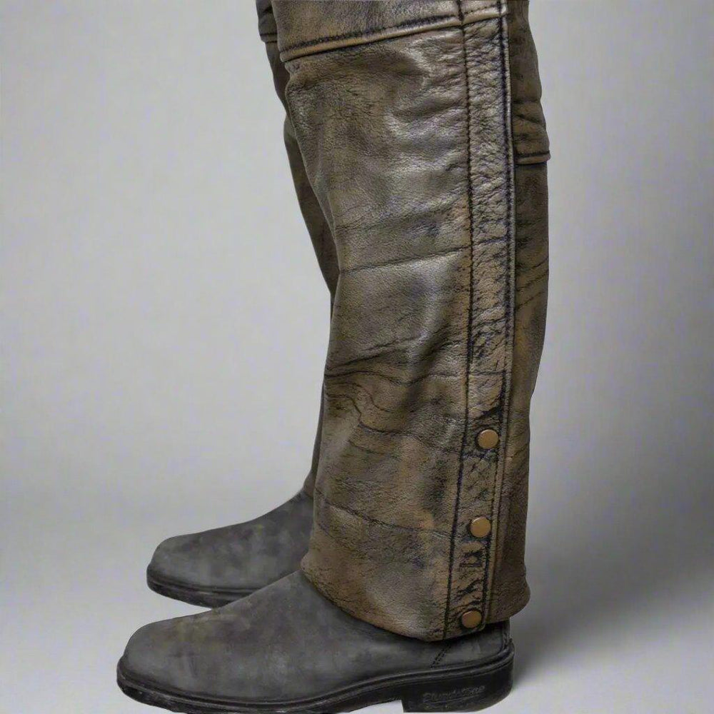 Open Road Men's Distressed Brown 4 Pocket Premium Leather Chaps EX-STOCK Canada