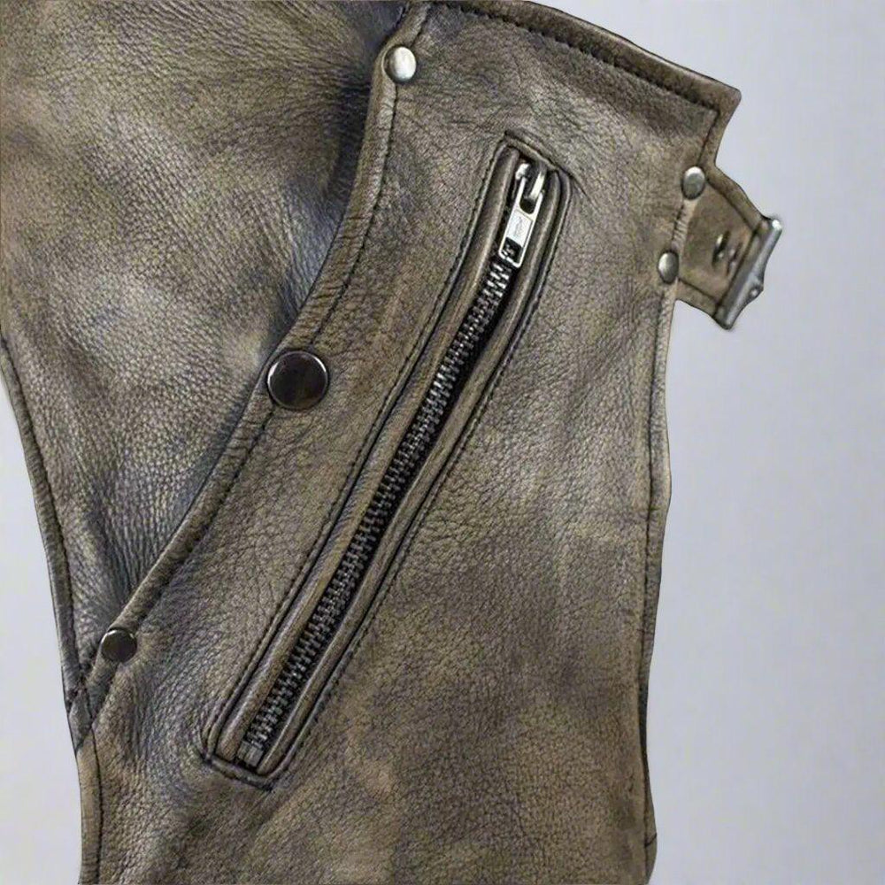 Open Road Men's Distressed Brown 4 Pocket Premium Leather Chaps EX-STOCK Canada