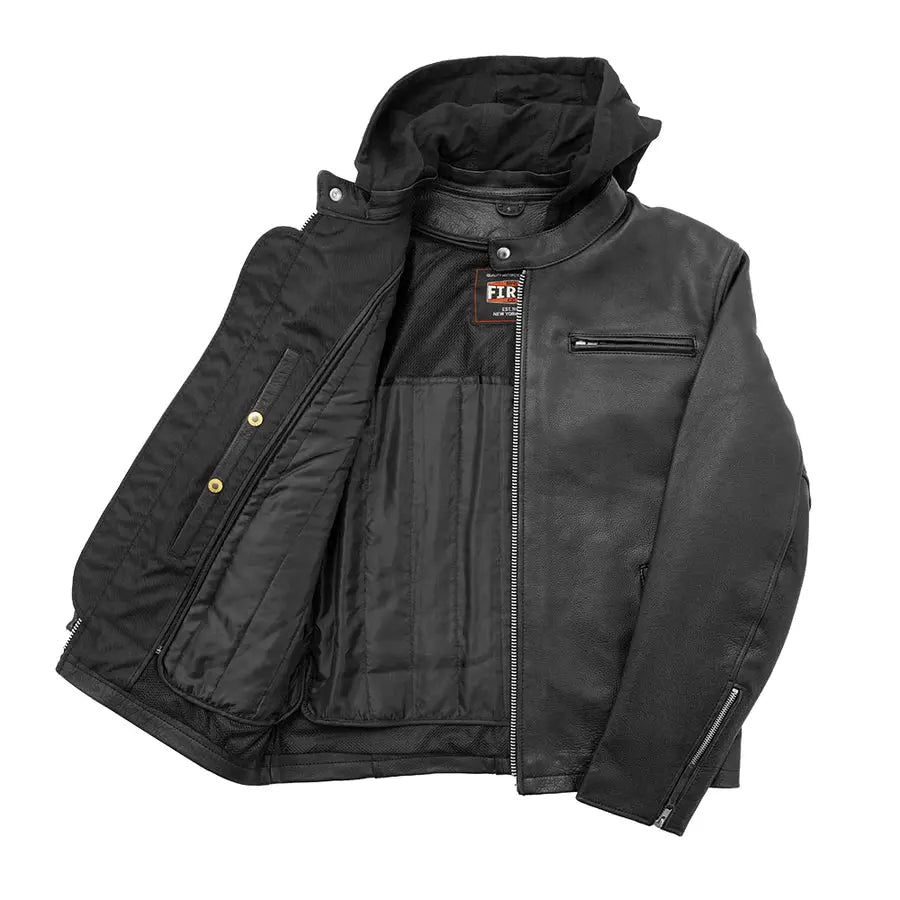 Chaqueta de motociclista de cuero con capucha para hombre Open RoadEX-STOCK Canada